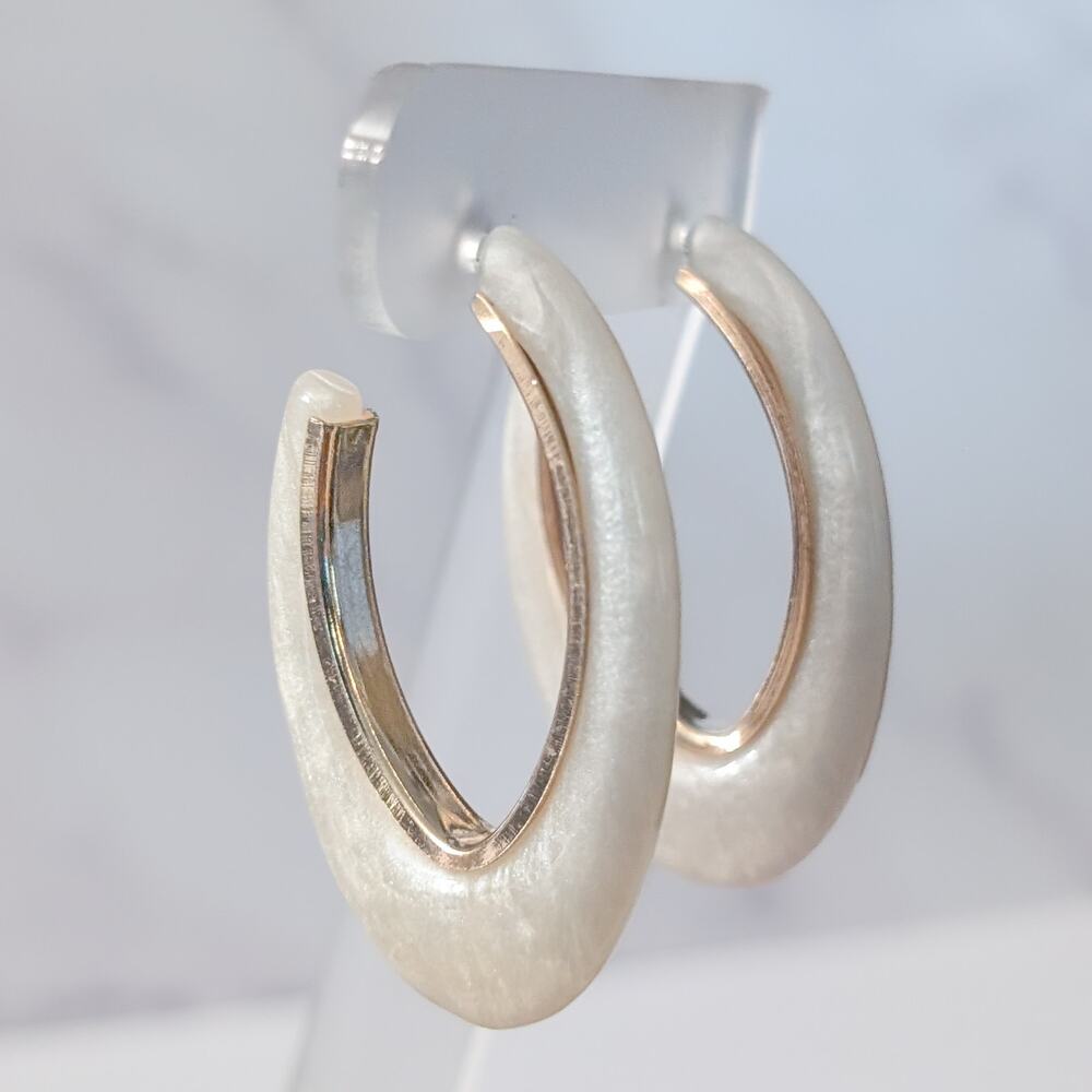 Statement Large Stud Earrings - Cream & Gold Tone